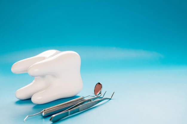 miniatura de dente e materiais de odontologia